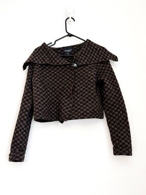 Cynthia Rowley Cropped 100% Merino Wool Houndstooth Whimsigoth Sweater